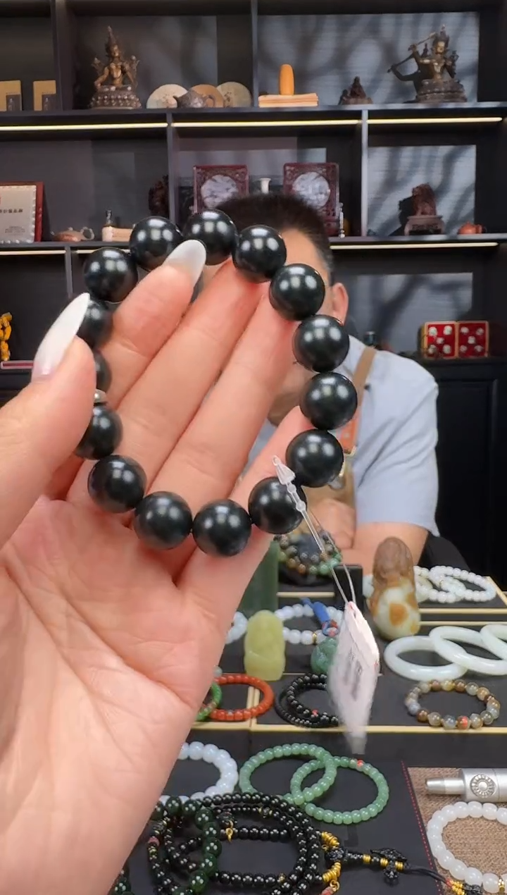 和田玉未镶嵌颈饰14mm塔青手串