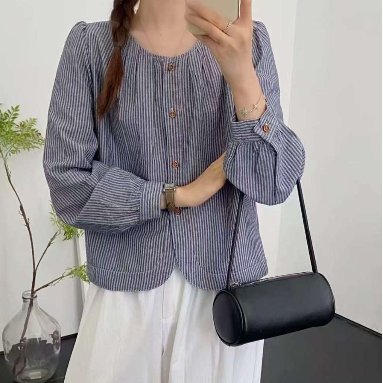 洋气正肩条纹衬衫女士2025新款秋季设计感衬衣轻奢高级感上衣女