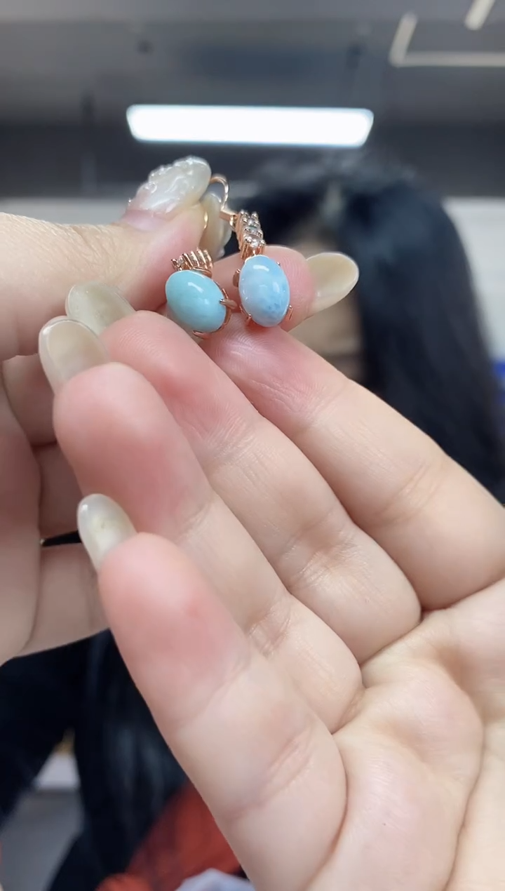 【闪购商品】针钠钙石（海纹石）耳饰未镶嵌多样性发其一颜色微差