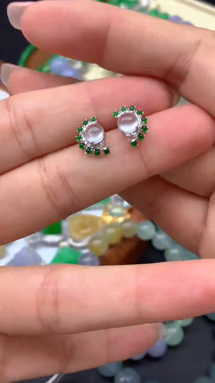 【闪购商品】翡翠耳饰18K金镶嵌12-天然翡翠