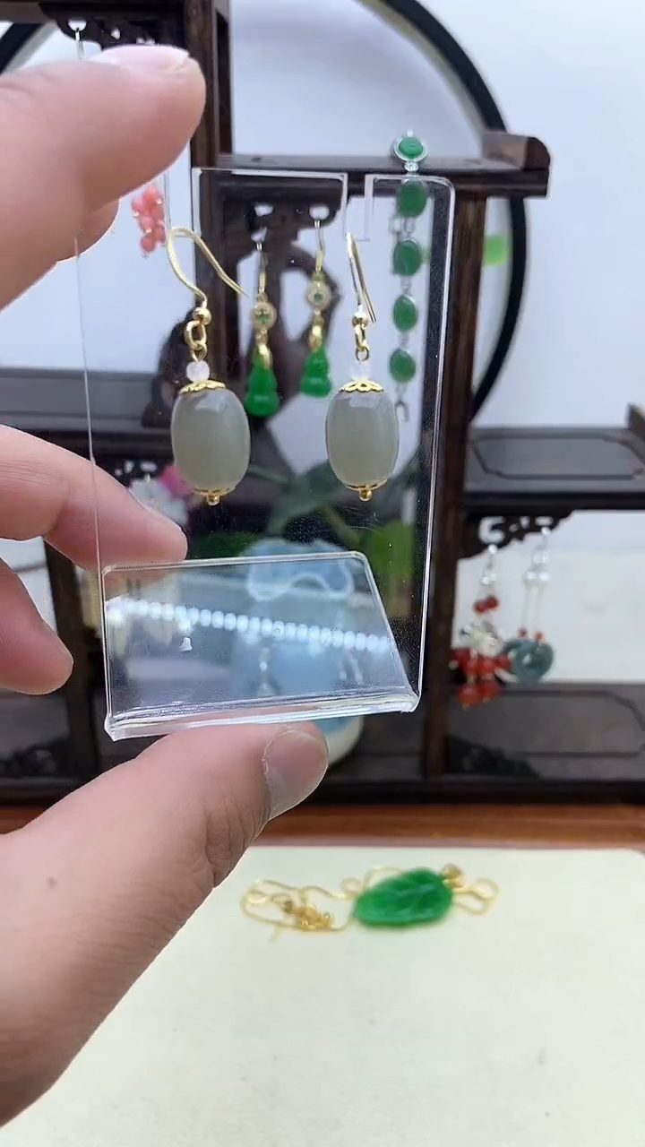【闪购商品】和田玉耳饰14K金镶嵌06号