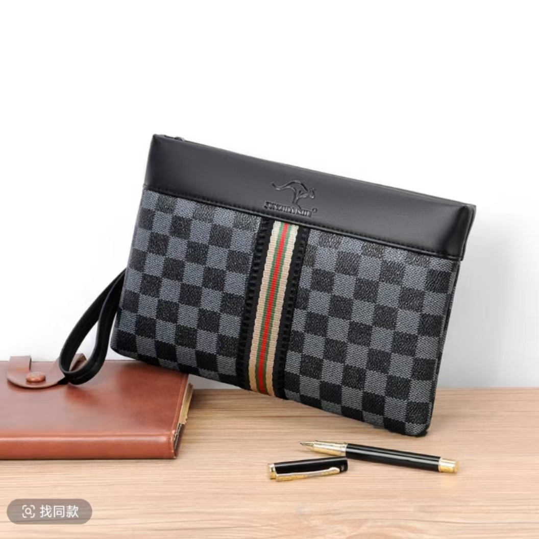 【F013】男士手包休闲手拿包格纹腕包手拿包潮流印花男士手抓包经典