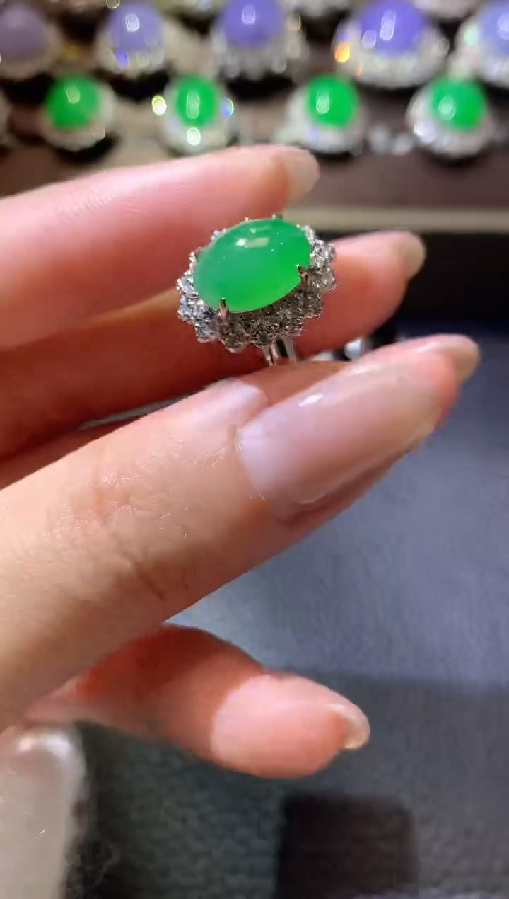 【闪购商品】翡翠戒指18K金镶嵌A43翡翠