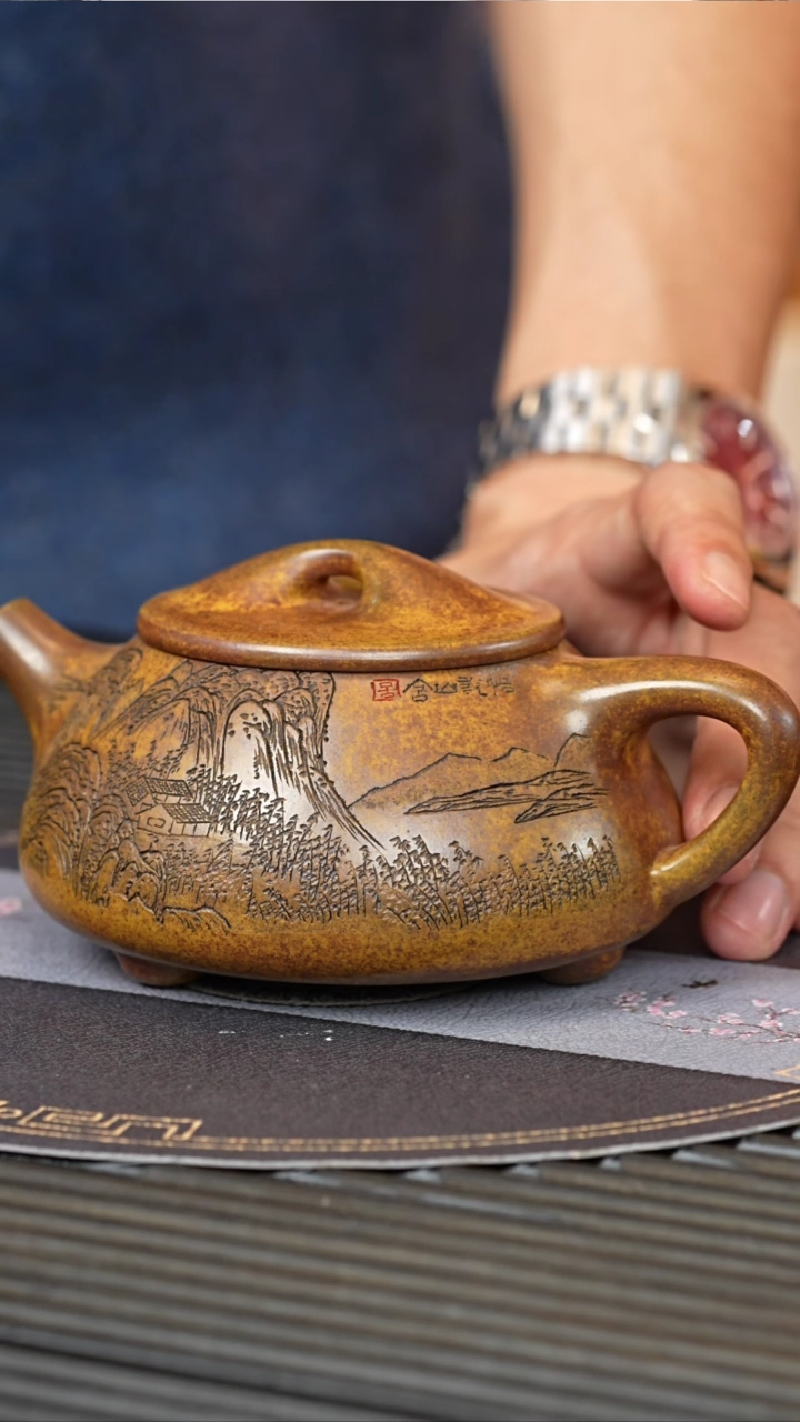 【闪购商品】紫砂茶壶CXF 虎皮金砂 腰圆瓢 