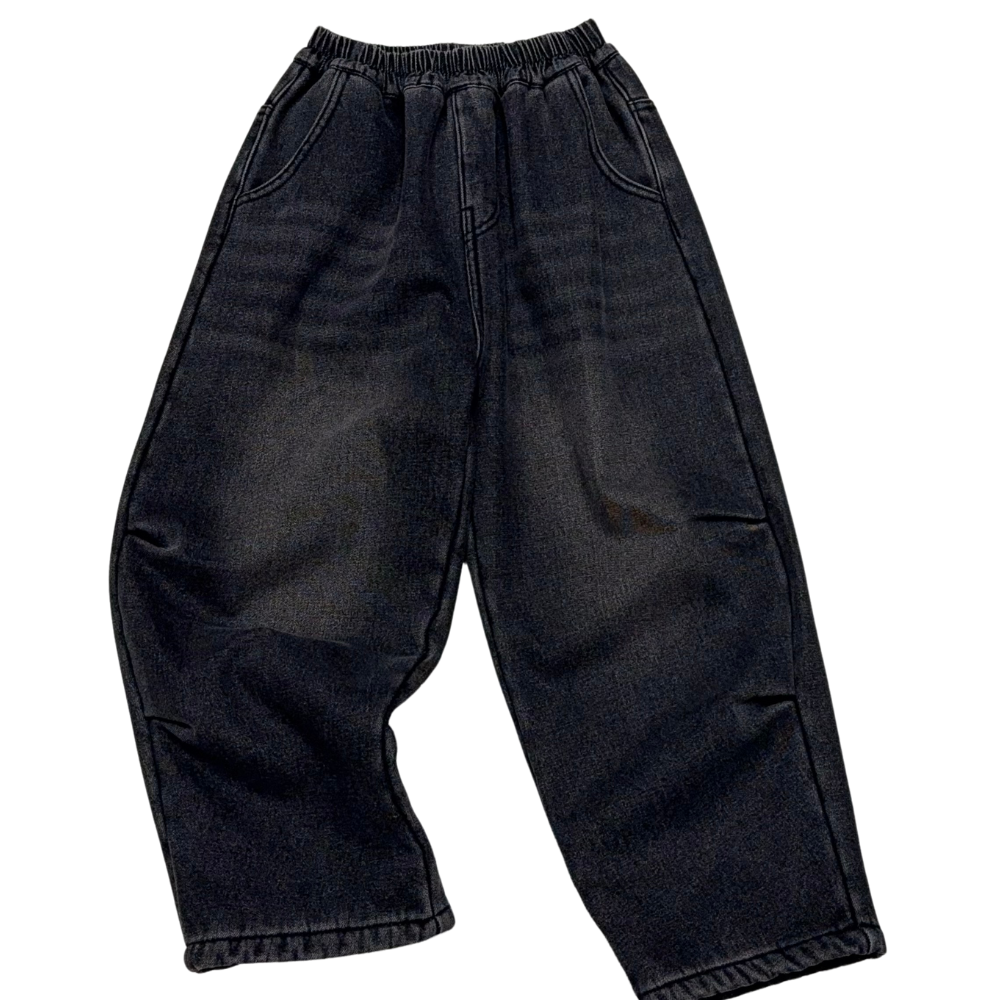 男女皆可用超厚加绒儿童冬季高腰时尚休闲款牛仔长裤