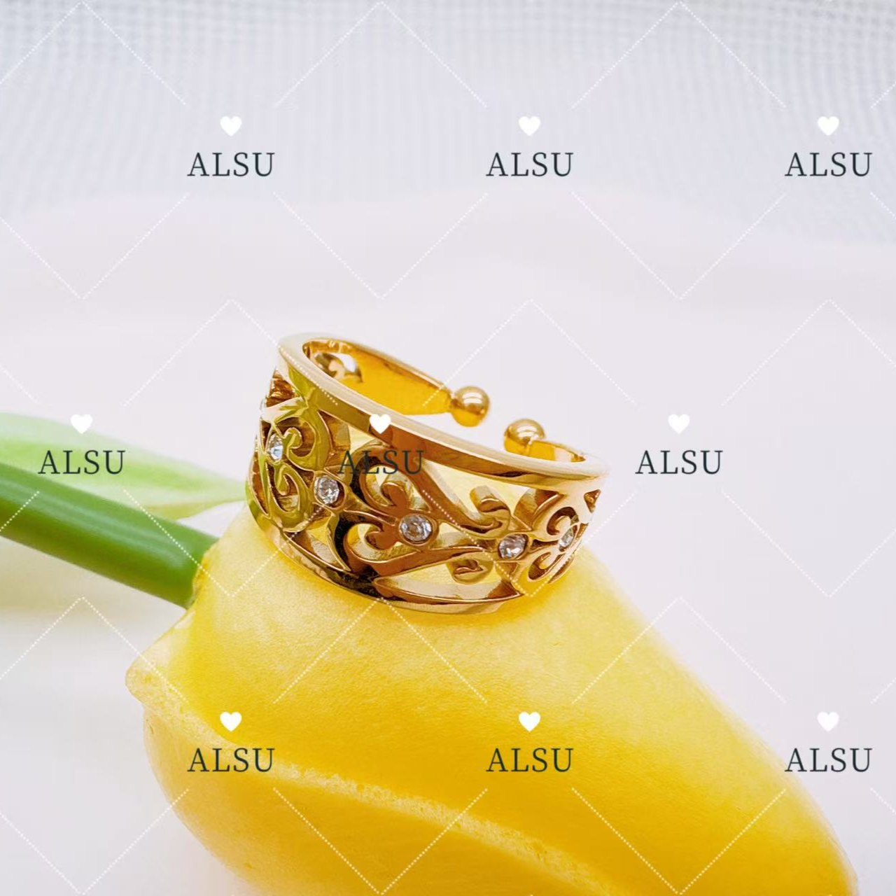 合金锆石戒指 ALSU原创民族风新款轻奢重工戒指时尚复古复古气质