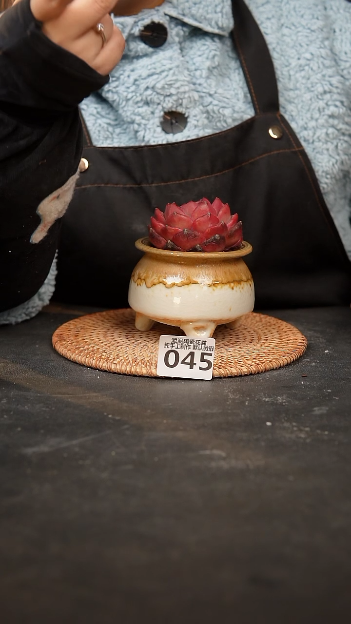 【闪购商品】瓷片045泥泥手工花盆口7-8高7-8