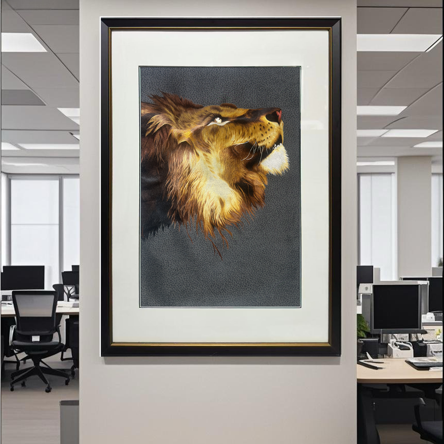 纯手工刺绣非洲雄狮书房客厅办公室壁画高档挂画特色礼品商务礼