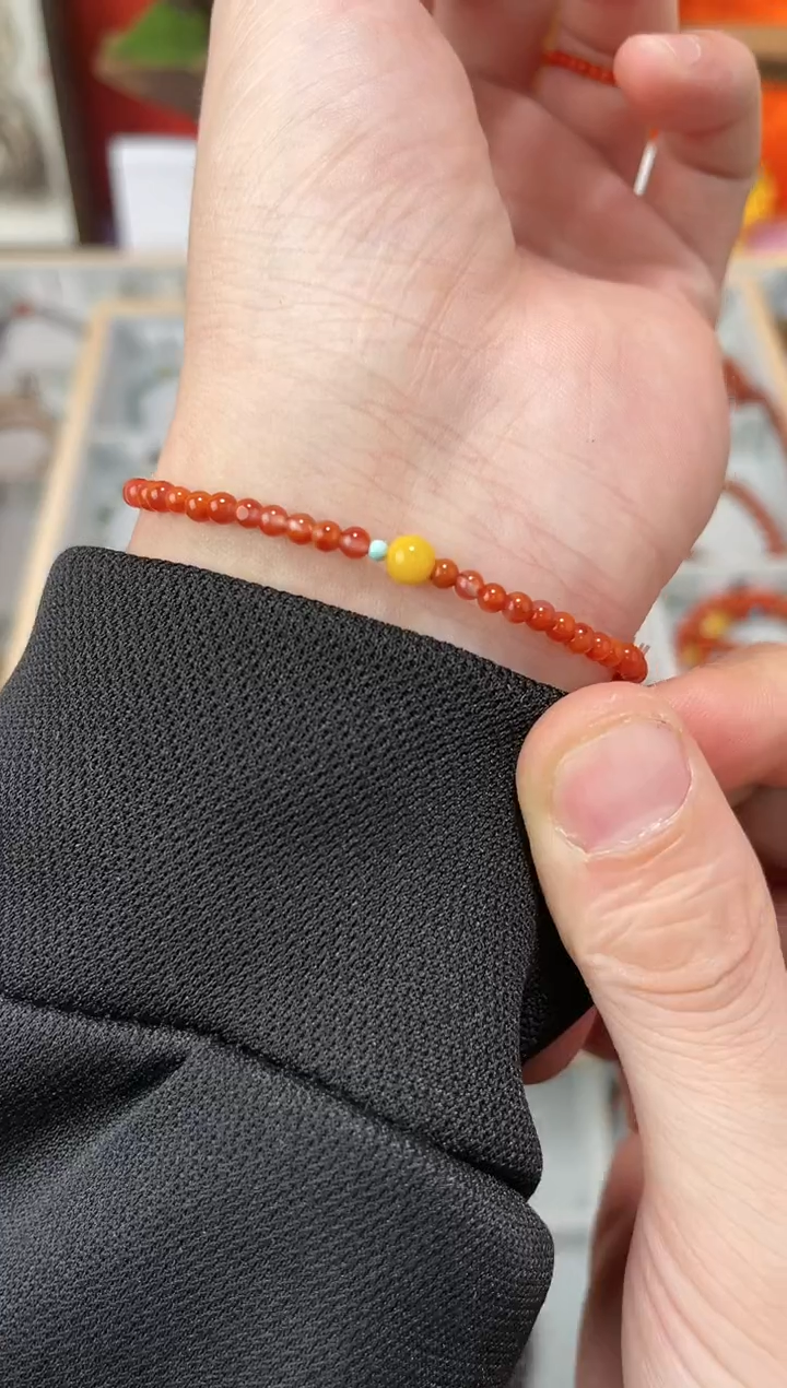 【闪购商品】南红玛瑙手串未镶嵌0.3南红单圈蜜蜡QF-A207