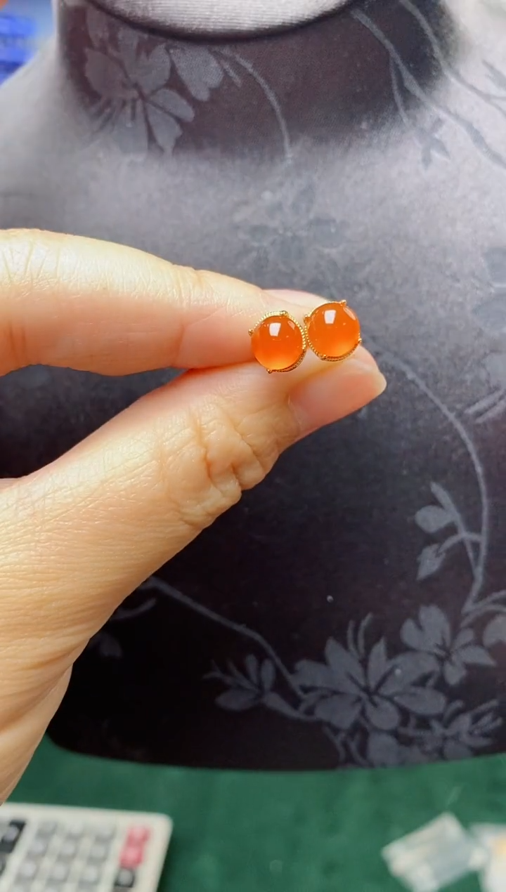 银S925镶嵌耳钉玛瑙/玉髓G14386