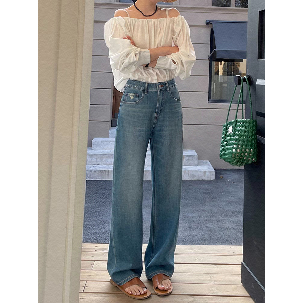 SU【389】代83 素素 MWMA淡绿标森调系列四面弹窄版阔腿牛仔裤~