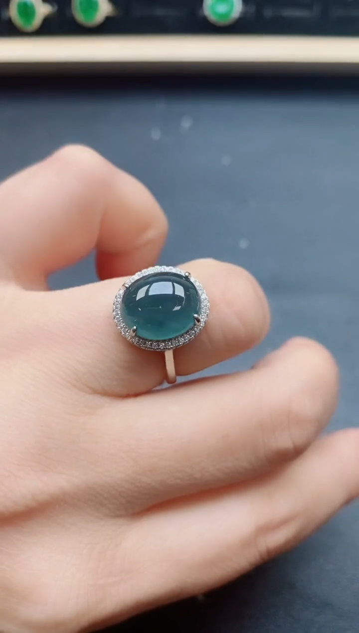 翡翠戒指银S925镶嵌21321