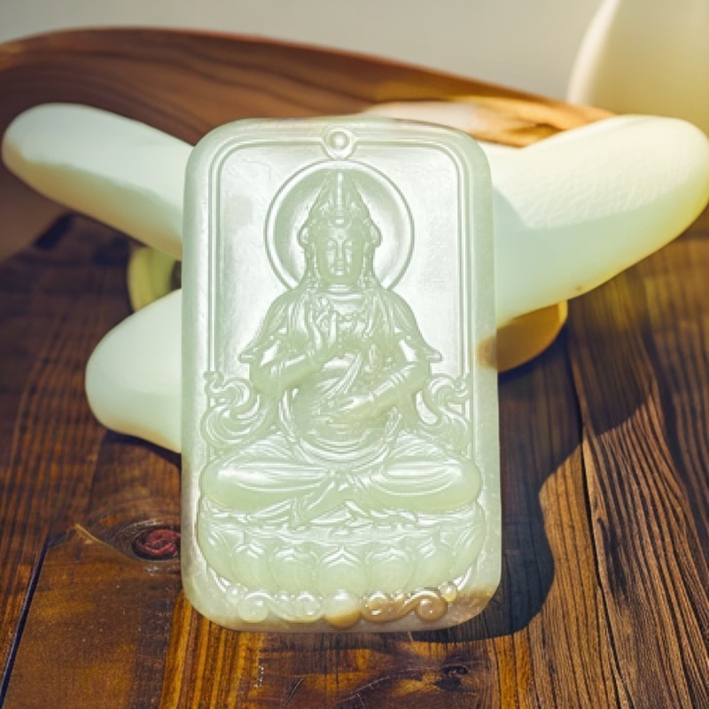 和田玉吊坠且末料精雕观音菩萨