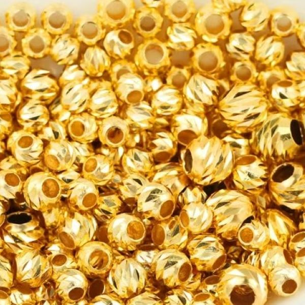 18K金车花珠子散珠圆珠隔珠可穿手串diy 卡2.5mm（10颗编成品）