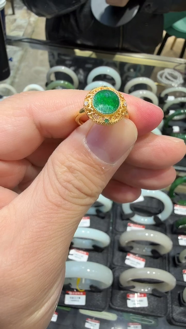 银S925镶嵌戒指翡翠缅甸A货翡翠 