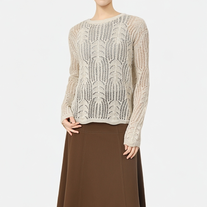 AMASS/阿玛施轻奢慵懒风镂空针织衫时髦显瘦质感长袖上衣5399713