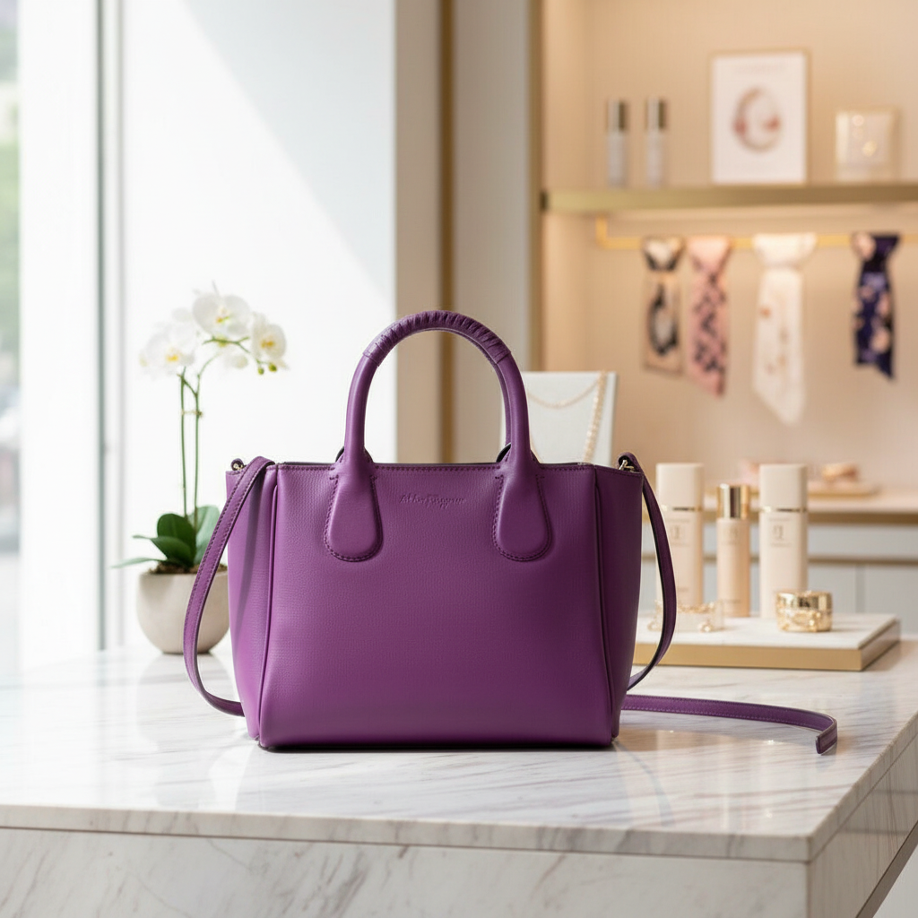 95新 FERRAGAMO/菲拉格慕 紫色手提单肩包1851 9069