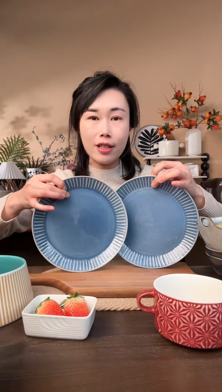 【闪购商品】瓷片8.5英寸窑变线条盘2只微瑕