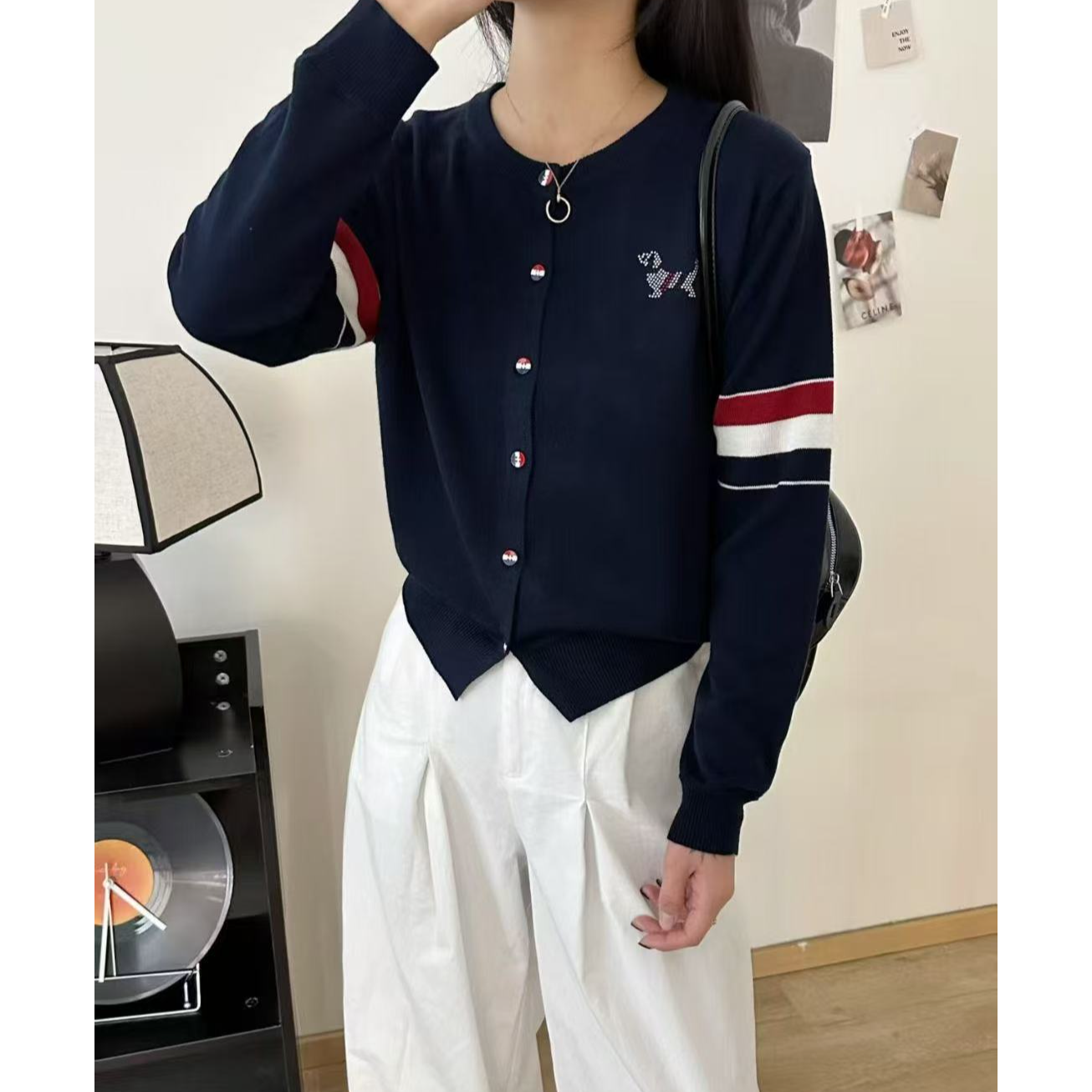 3381烫钻小狗开衫秋冬新款针织开衫长袖宽松显瘦高级感外搭