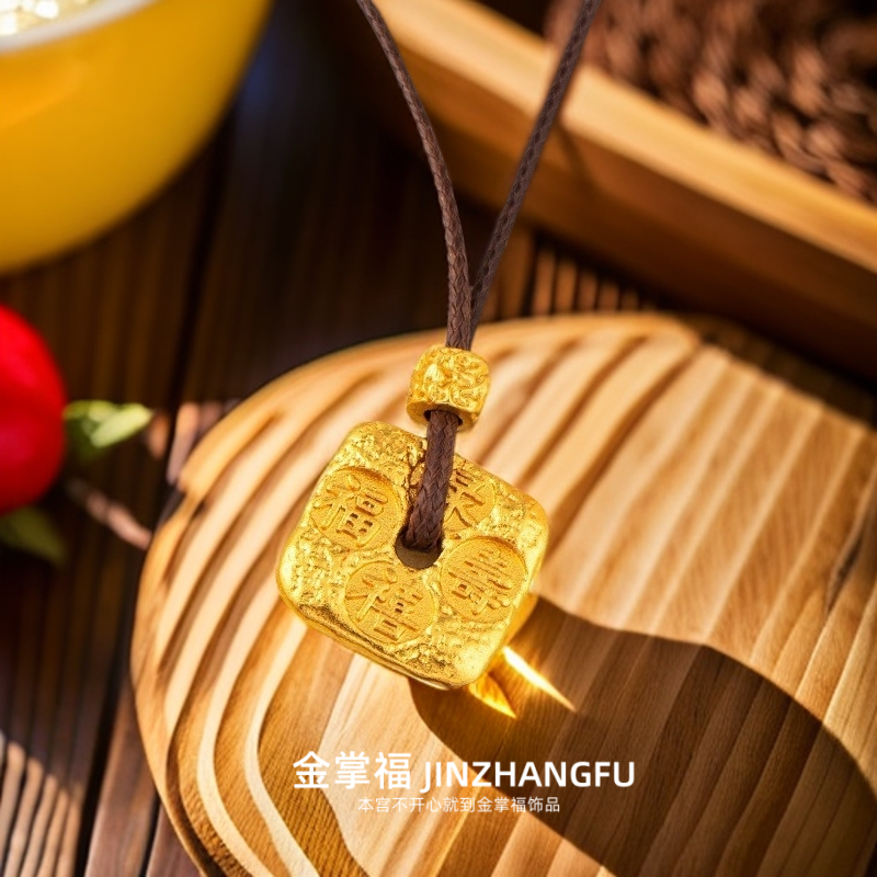 铜合金布艺项链 设计感新中式吉言四方项链复古项链时尚小众饰品