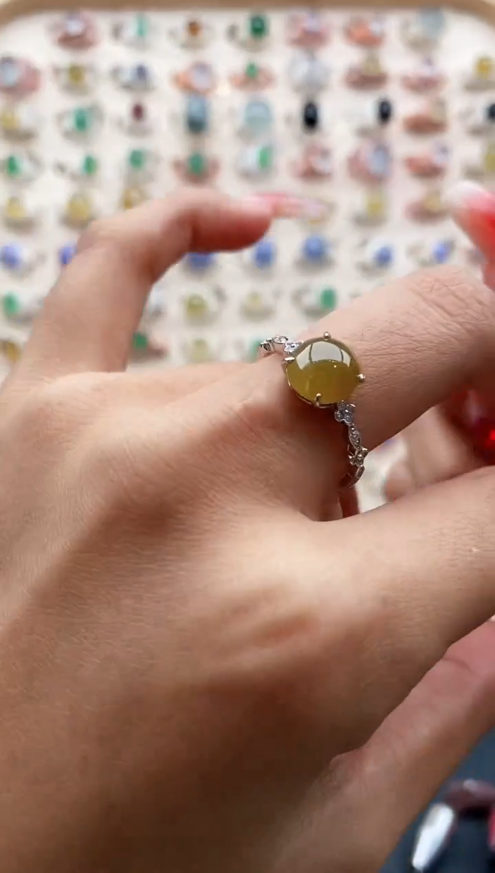 【闪购商品】翡翠戒指银S925镶嵌缅甸天然A货翡翠222 1+7