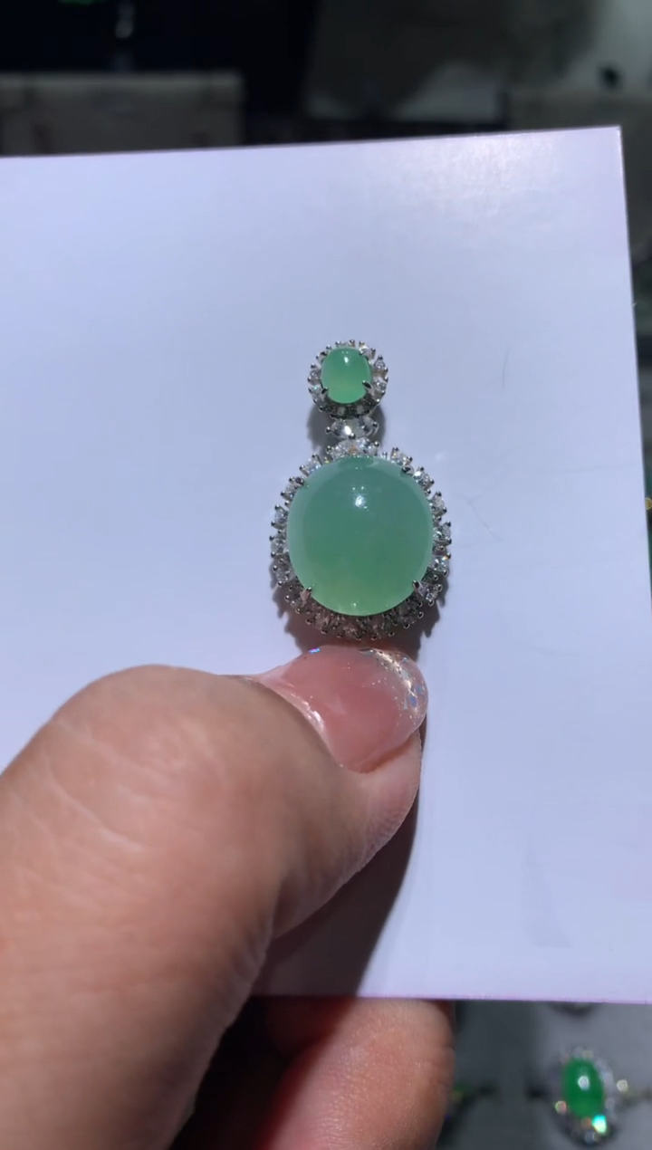 银S925镶嵌翡翠耳饰吊坠