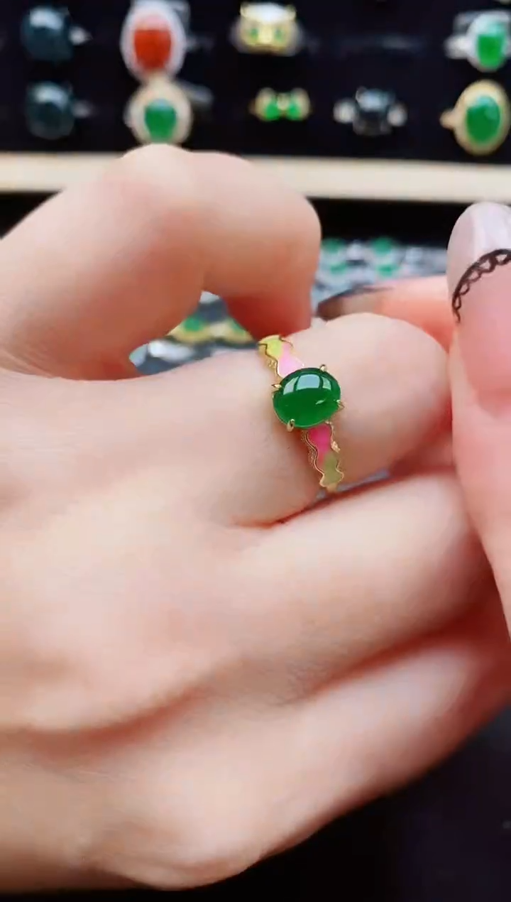 翡翠戒指银S925镶嵌5080