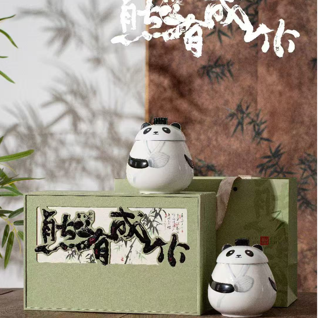 【胸有成竹】茉莉花茶 茉莉飘雪250g 熊猫双陶瓷礼盒装高档茶礼送礼