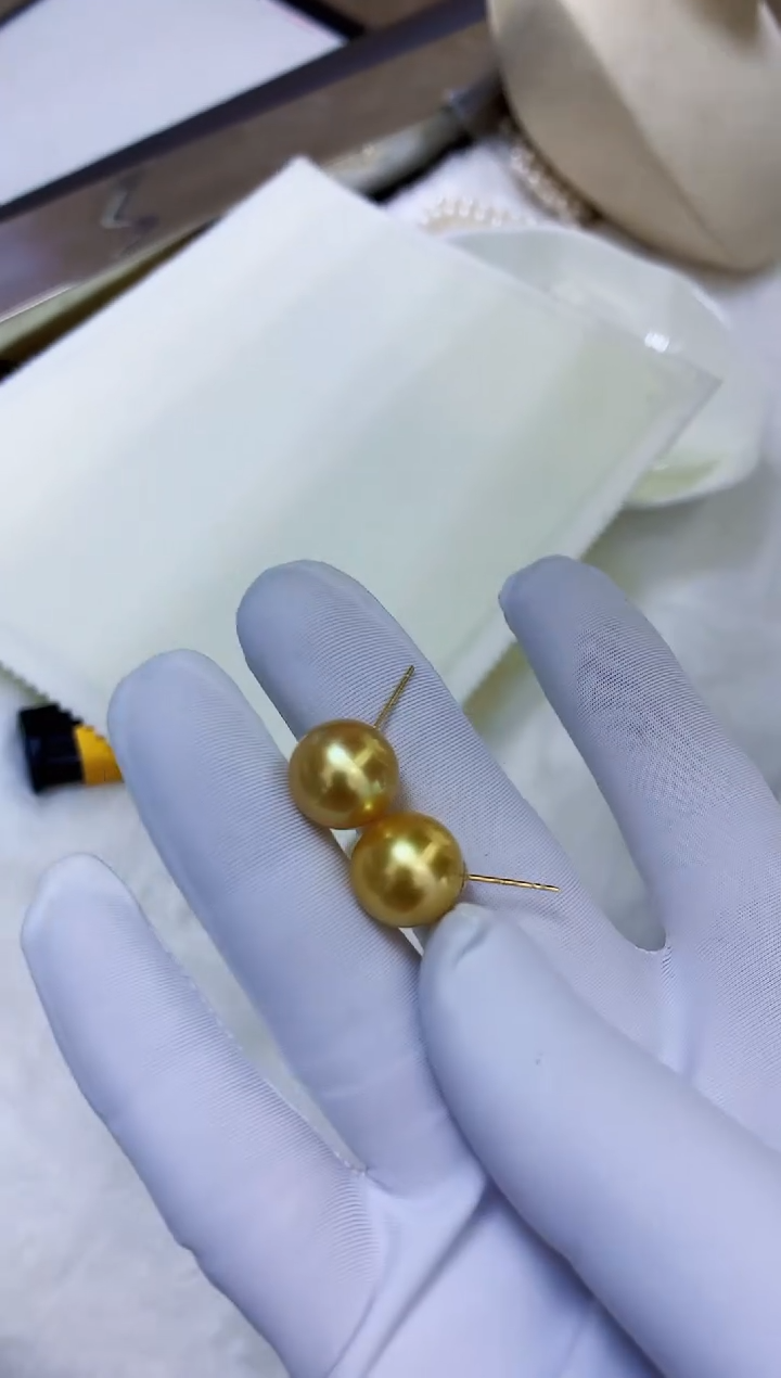 【闪购商品】18K金镶嵌饰品海水珍珠12-13金珠素钉定制