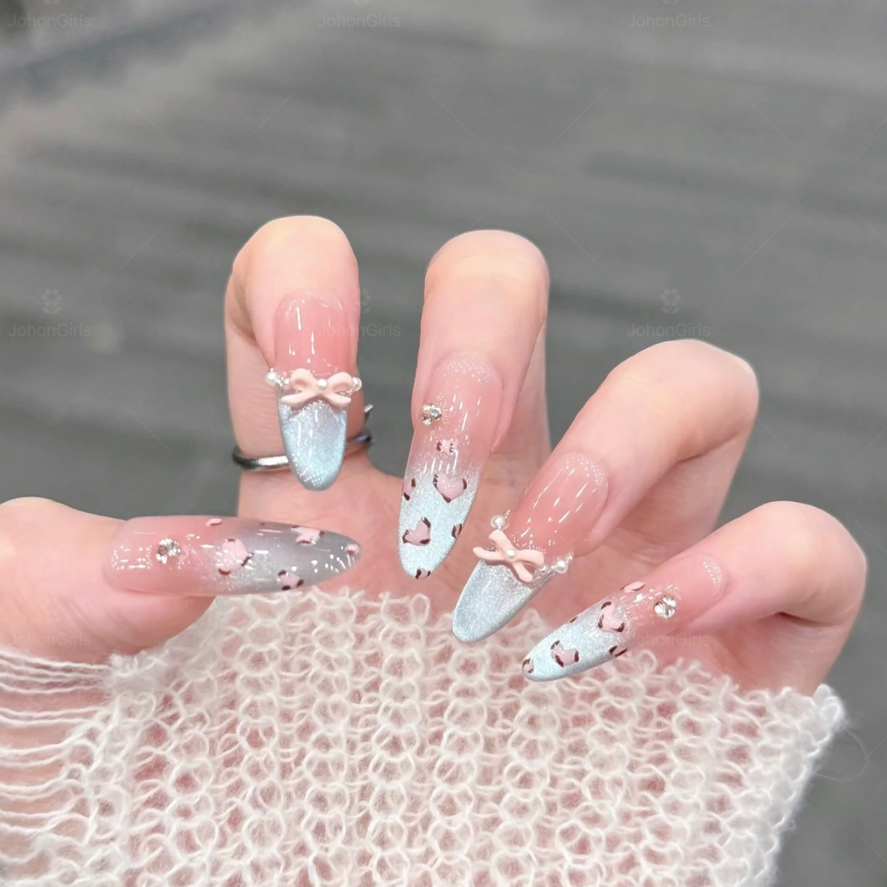 JohonGirls'/琴岛小嫚【海盐甜心】秋冬气质甜美豹纹手工穿戴甲美甲