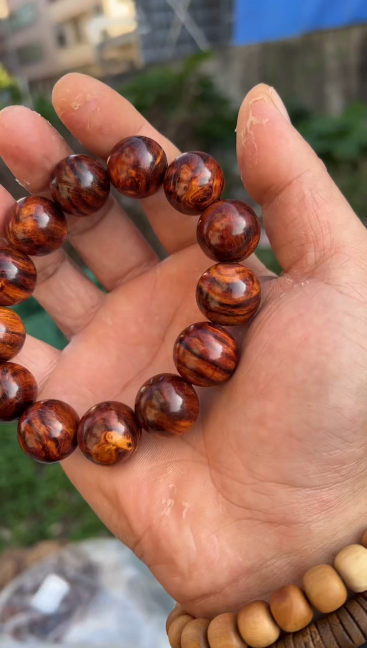 黄花梨/降香黄檀A020虎皮留疤水波1.8圆珠手串488