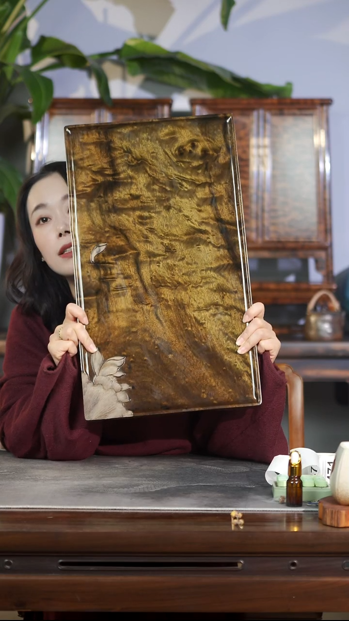 金丝楠满花精工荷花茶盘778