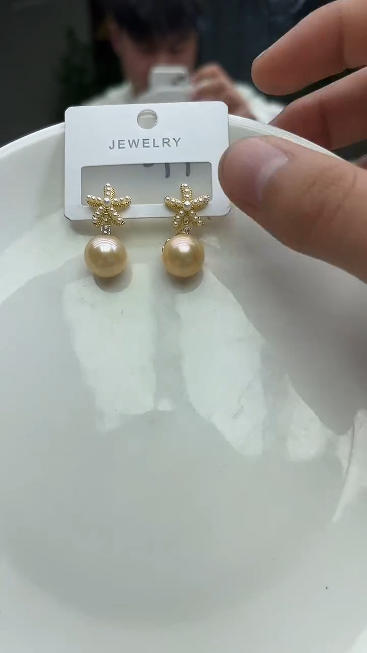 未镶嵌耳饰淡水珍珠中国红色系海星耳坠