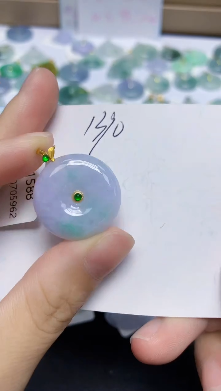 颈饰18K金镶嵌翡翠天然缅甸翡翠A货翡翠百元以上9元证书费自理