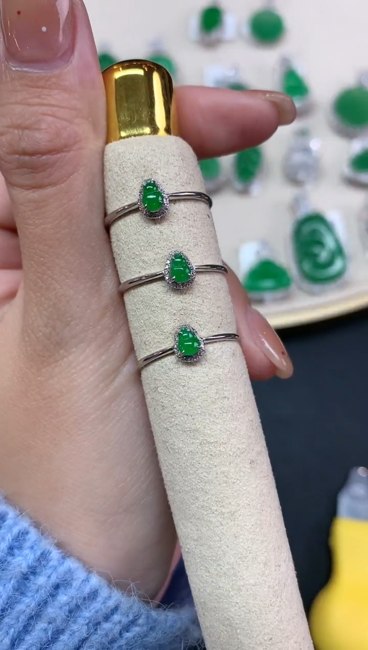 【闪购商品】翡翠戒指18K金镶嵌戒指多样性发其一A508|1280