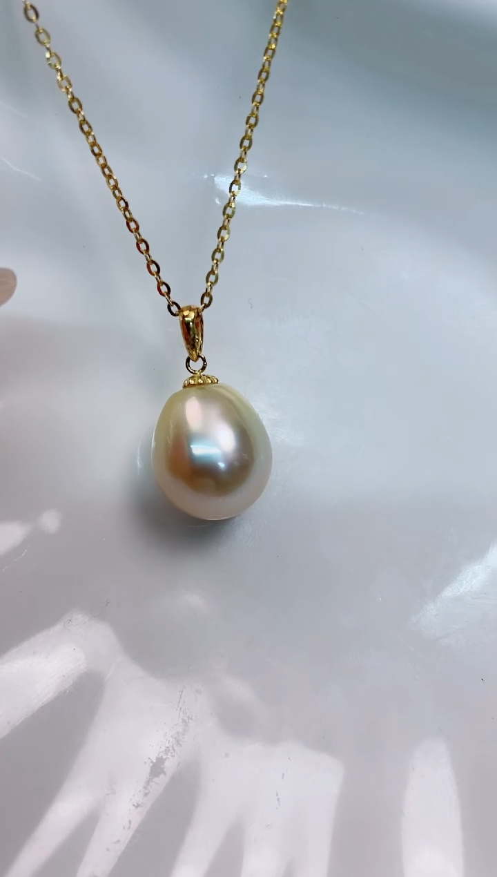 【闪购商品】海水珍珠吊坠(赠链)18K金镶嵌12-13海水珍珠吊坠