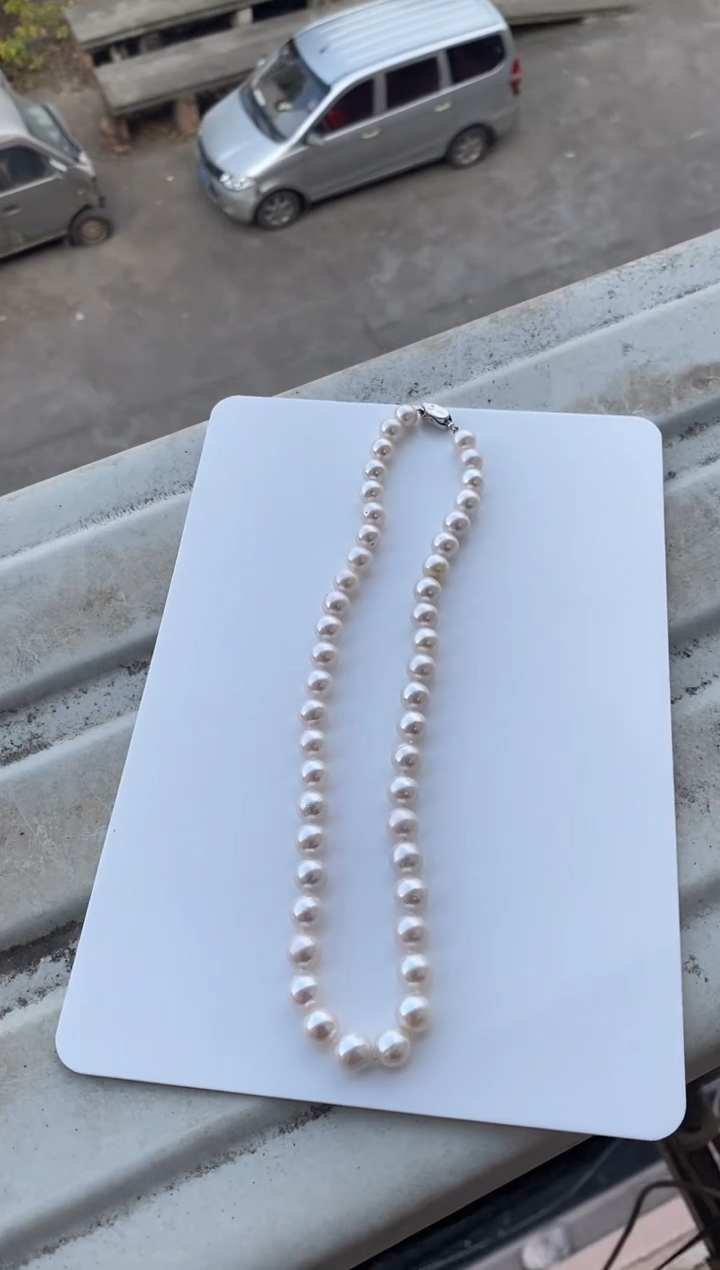 颈饰银S925镶嵌淡水珍珠9-10mm珍珠项链