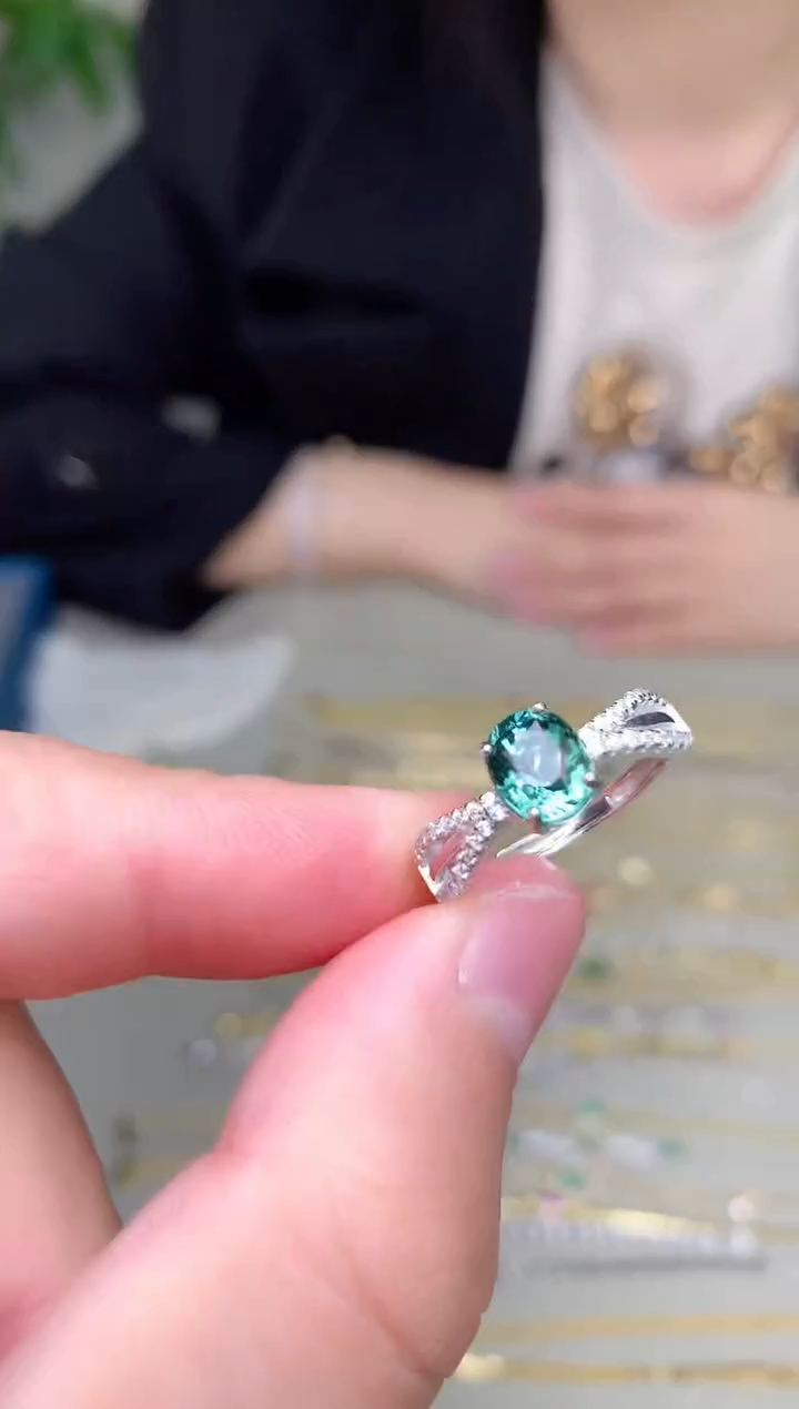 银S925镶嵌戒指碧玺戒指