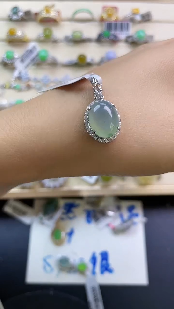 银S925镶嵌戒指翡翠翡翠 蛋面 银S925镶嵌