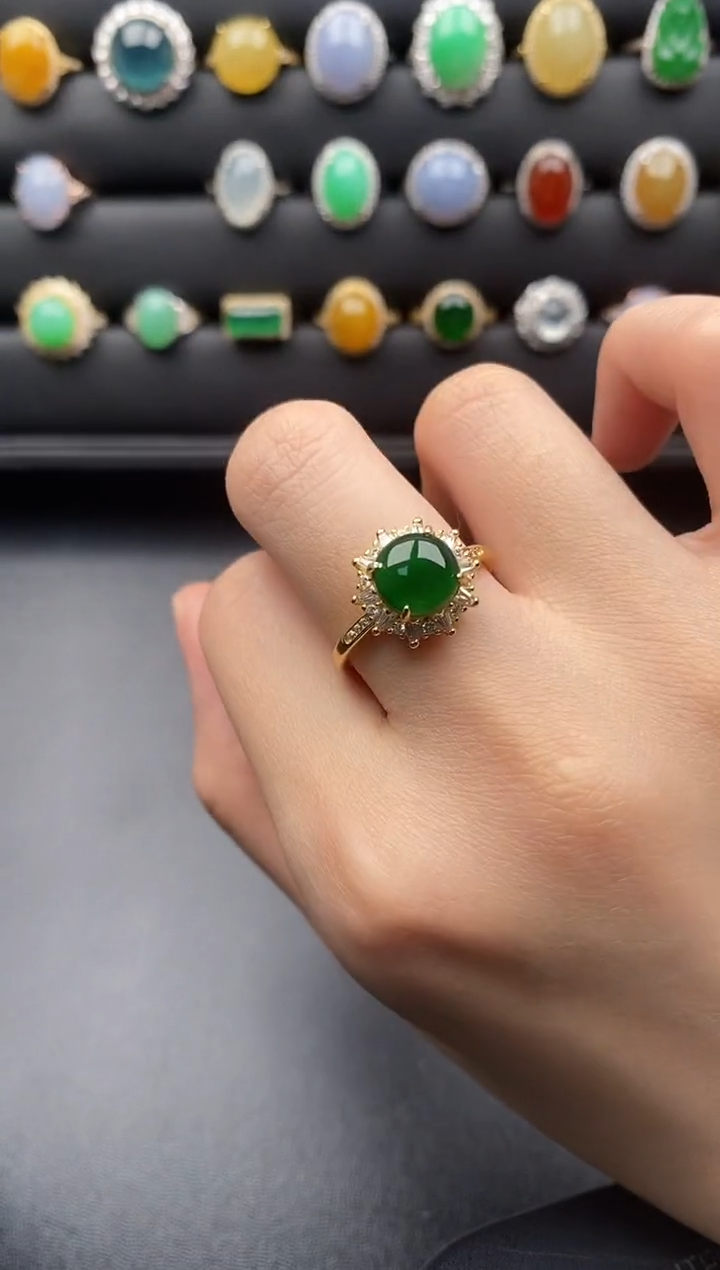 银S925镶嵌戒指翡翠一物一证一礼盒