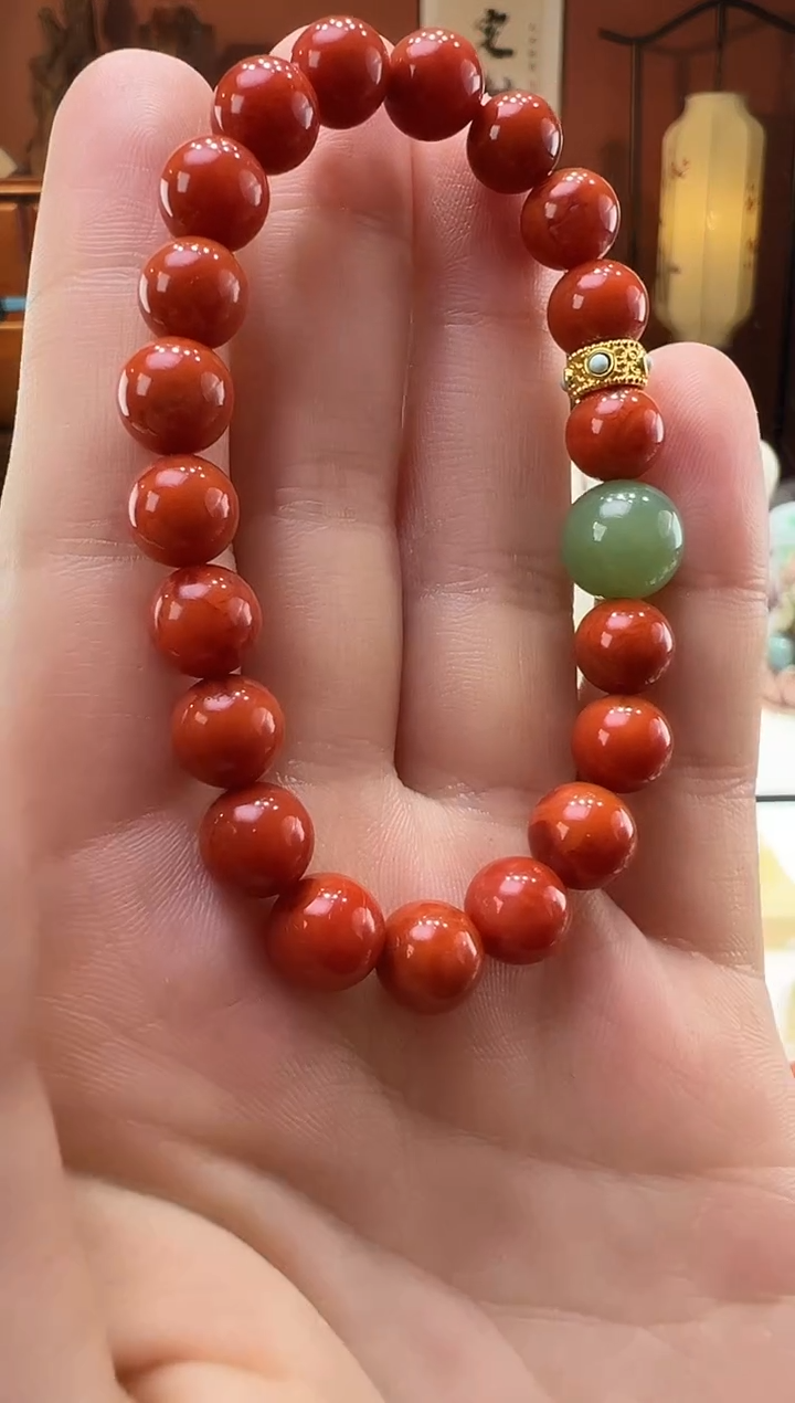【闪购商品】南红玛瑙手串18K金镶嵌南红8mm
