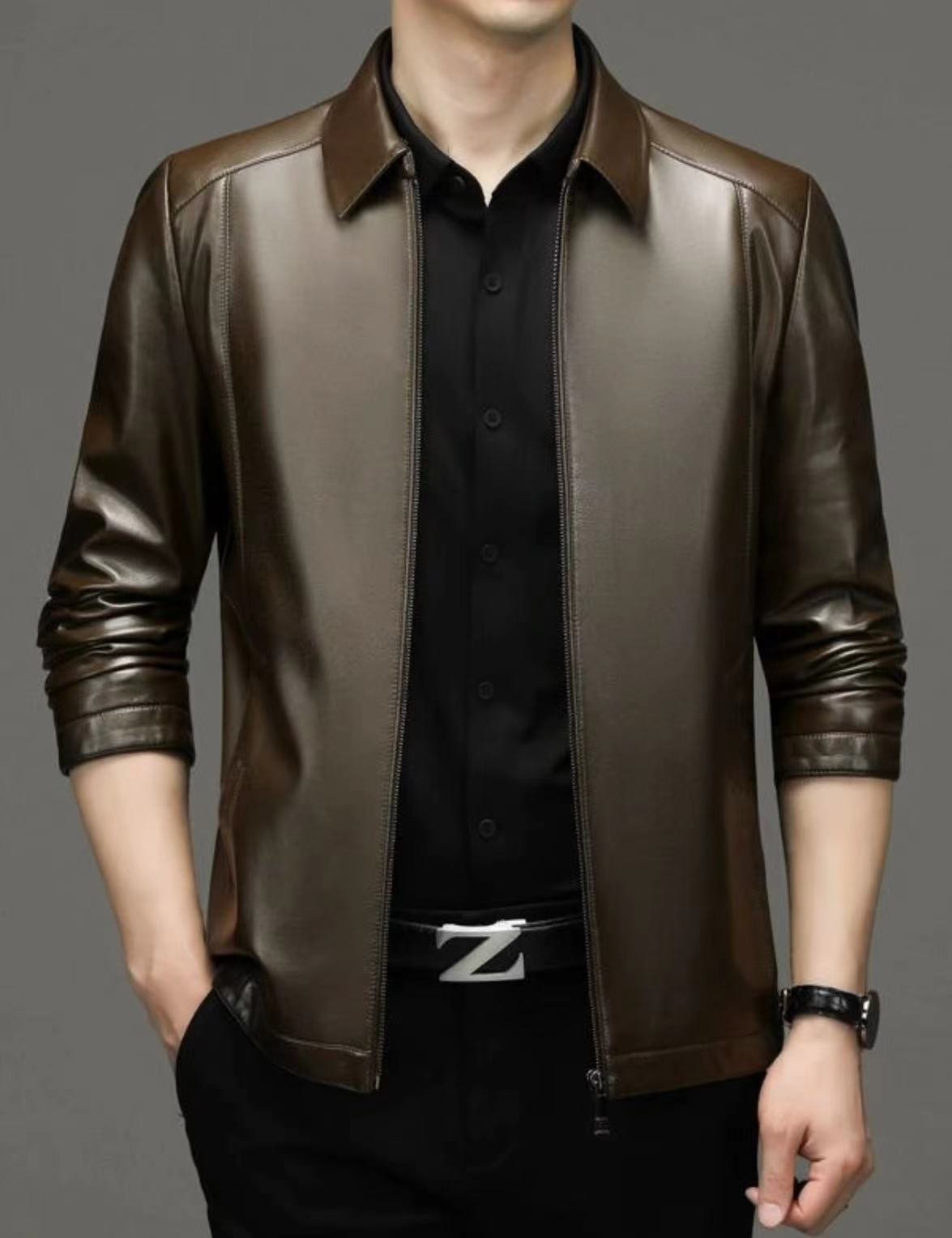 新款纯色2025皮衣显瘦软皮夹克男士春秋季