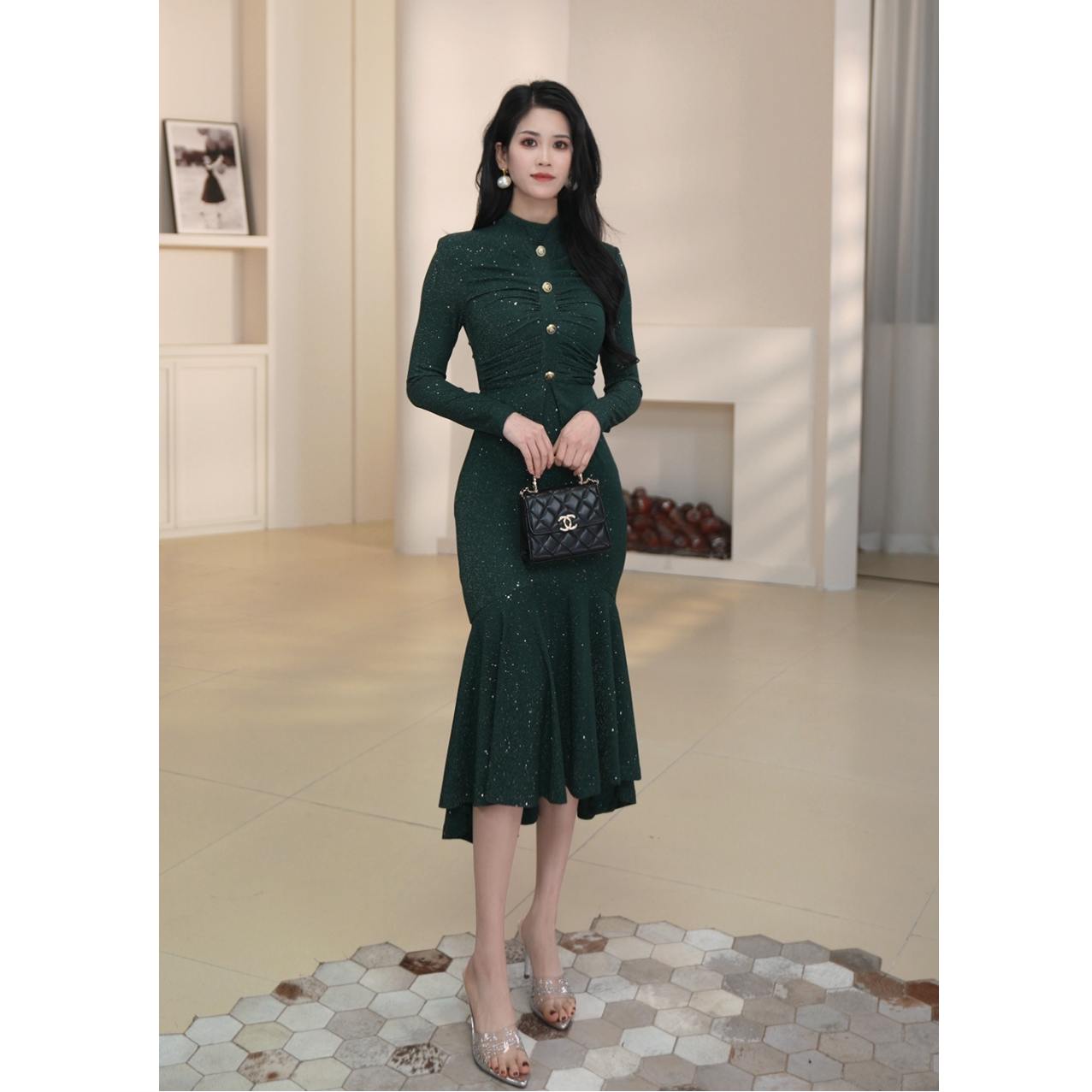 NaiAn/奈安 显瘦气质名媛优雅宴会高贵轻奢时尚鱼尾连衣裙31390