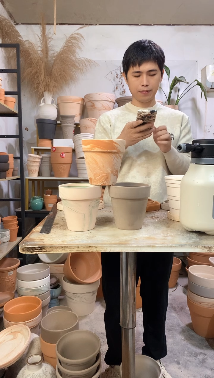 13*13陶盆3色组合 3盆无托