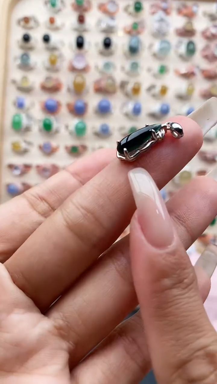 【闪购商品】翡翠颈饰银S925镶嵌缅甸天然A货翡翠444  7+