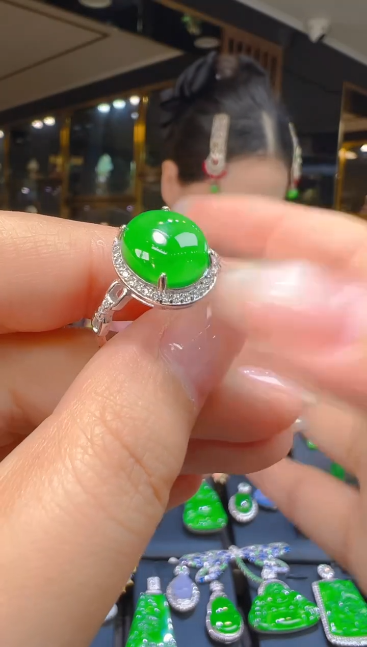 银S925镶嵌戒指翡翠046(多样性发货发其一)
