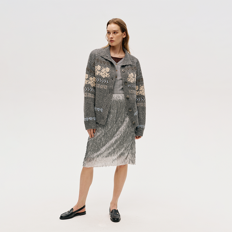 河岸家买手店ICE DUST立领费尔岛绵羊毛针织开衫毛衣女25秋冬新款