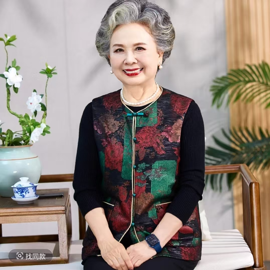奶奶装马甲上衣中老年人妈妈春秋冬宽松呢子坎肩背心老太太唐装