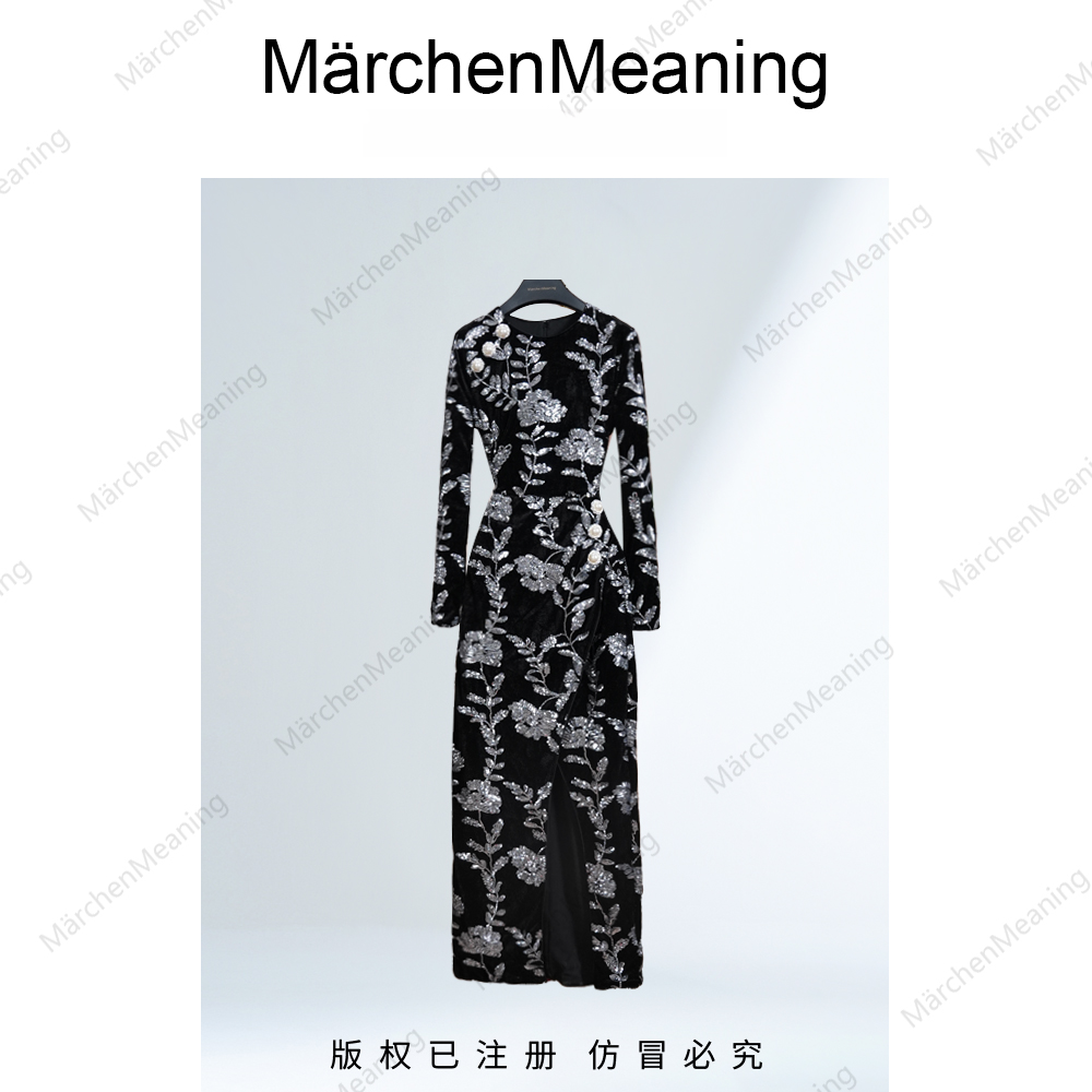 冬季连衣裙圆领高腰小香风拼接常规袖连衣裙设计师手工轻奢蒋蒋