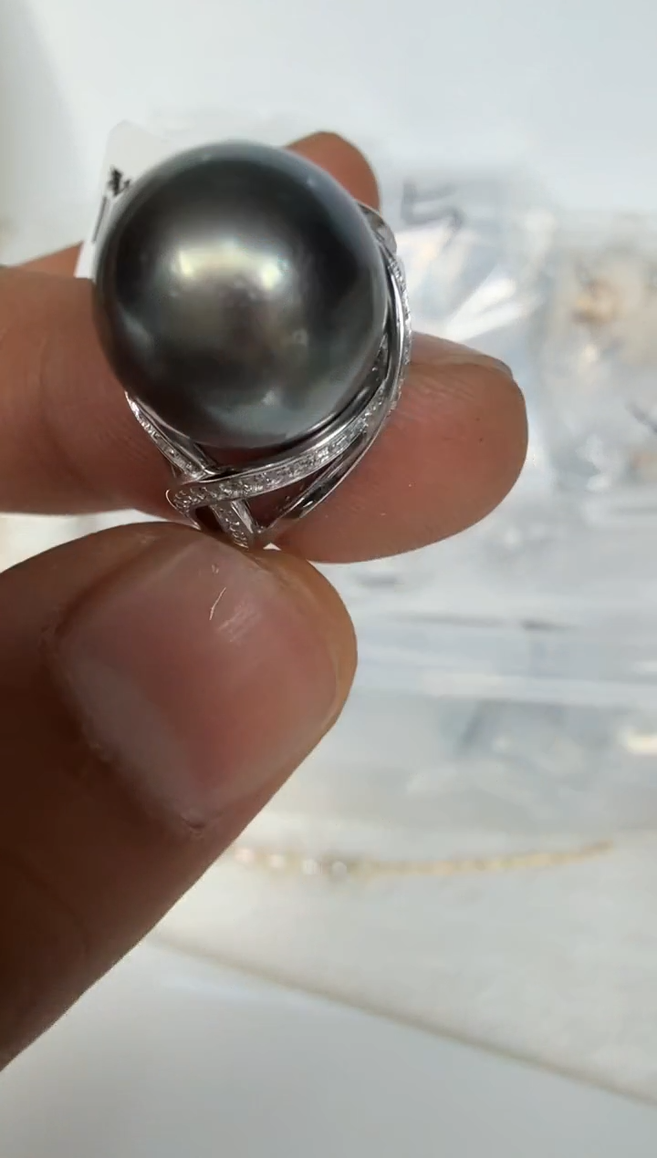 银S925镶嵌戒指海水珍珠戒指